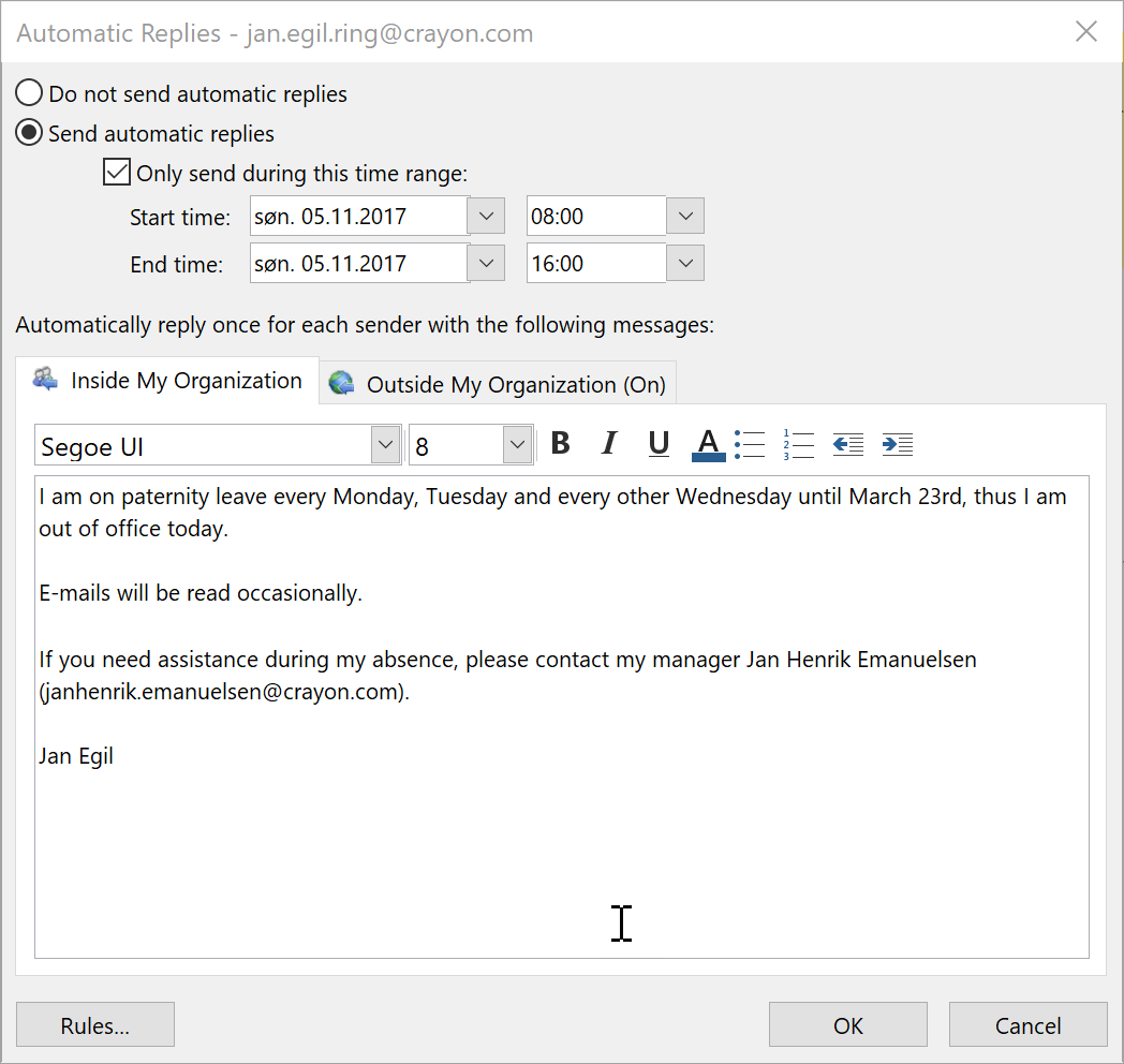 Automate Out of Office scheduling using PowerShell | Jan Egil Ring  